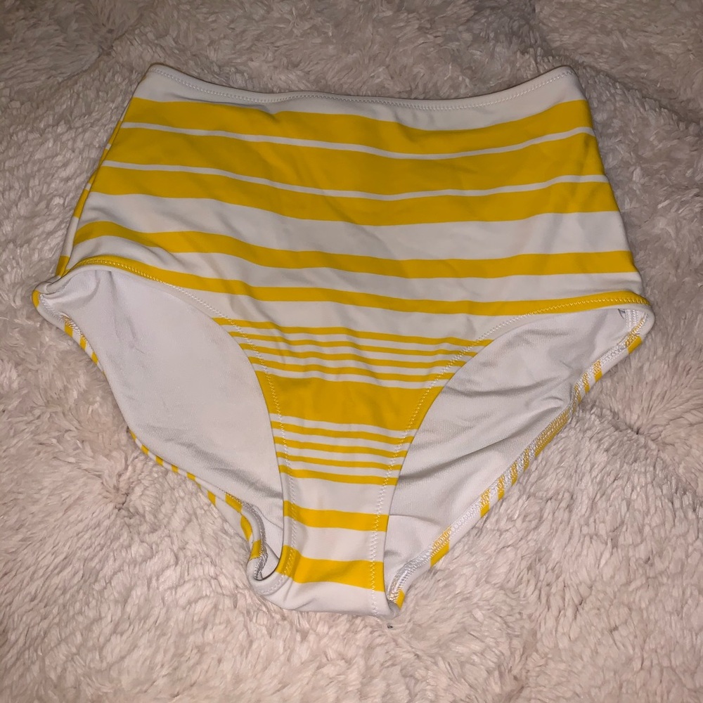 Aerie Yellow Striped High Waisted Bikini Bottoms